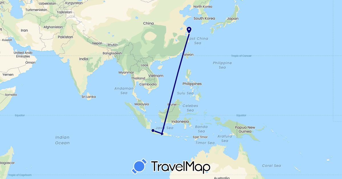 TravelMap itinerary: driving in China, Indonesia (Asia)